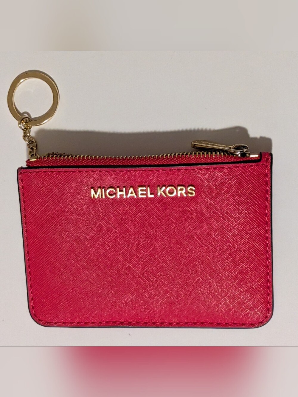 Michael Kors Logo Red Metallic keychain I.D. credit card Leather Wallet